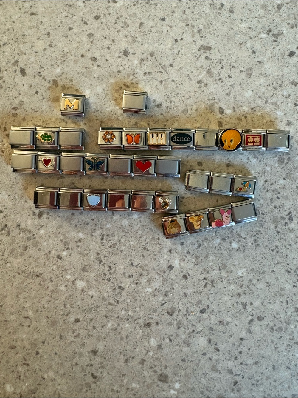 Italian Charm Link Bracelet with Colorful Enamel Charms - Silver